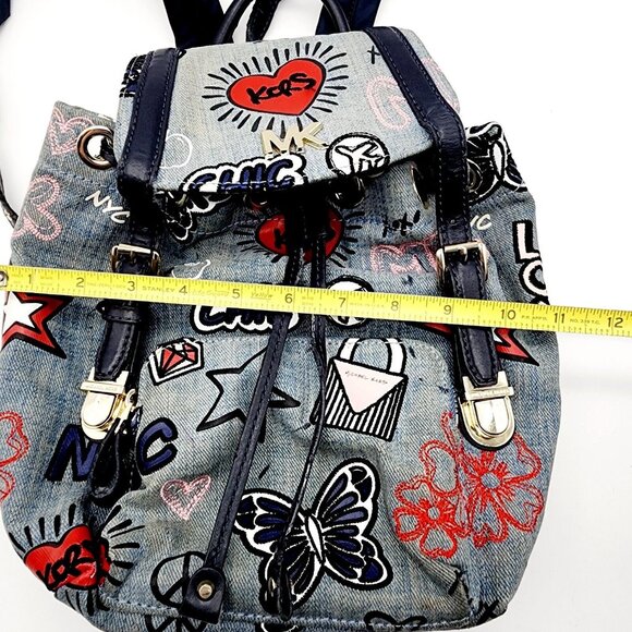 Michael Kors Beacon Backpack Bag Blue Denim Embellished Drawstring Hippie Love - Picture 13 of 16